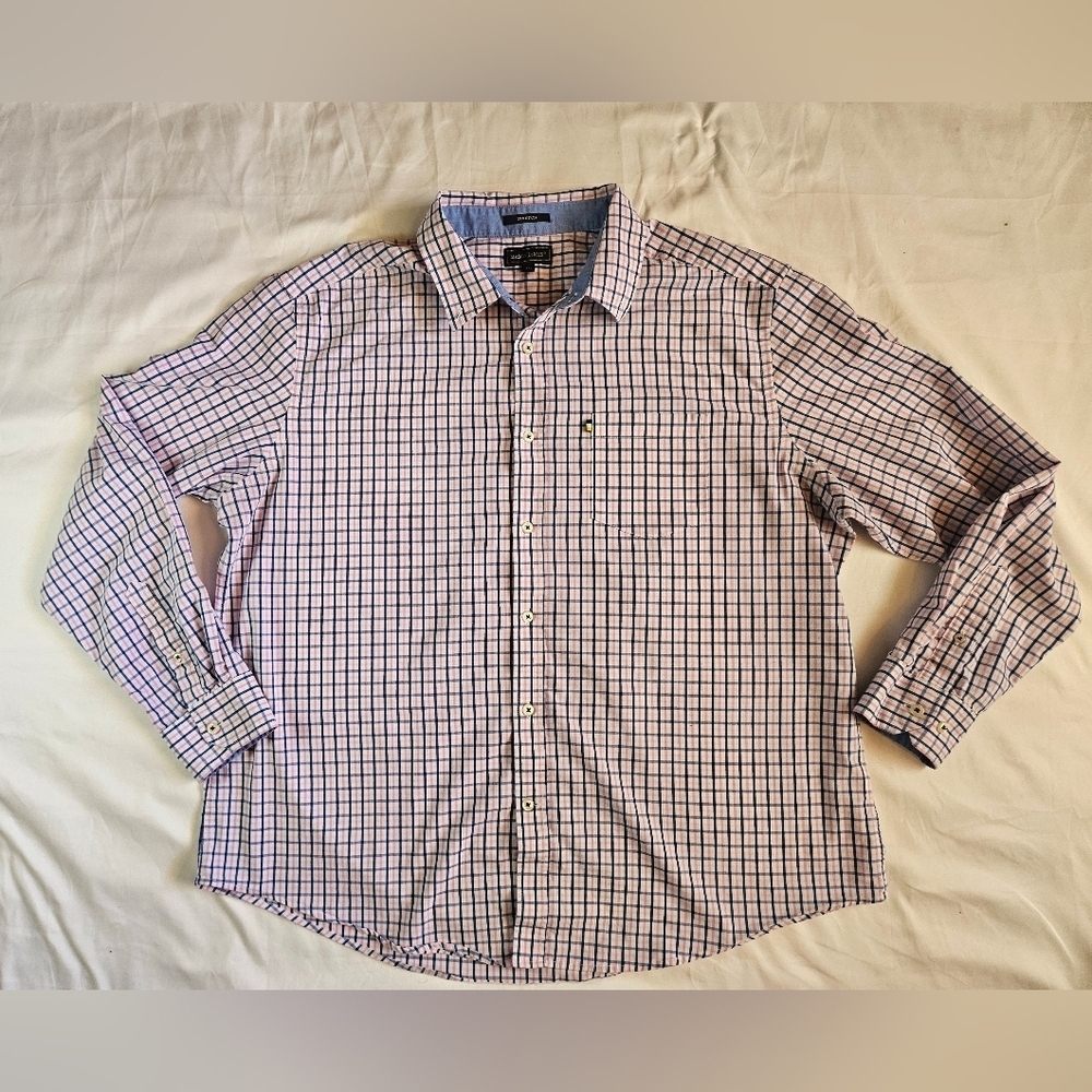 Mason James Mens Pink And Blue Plaid Long Sleeve Button Up Shirt Size XL